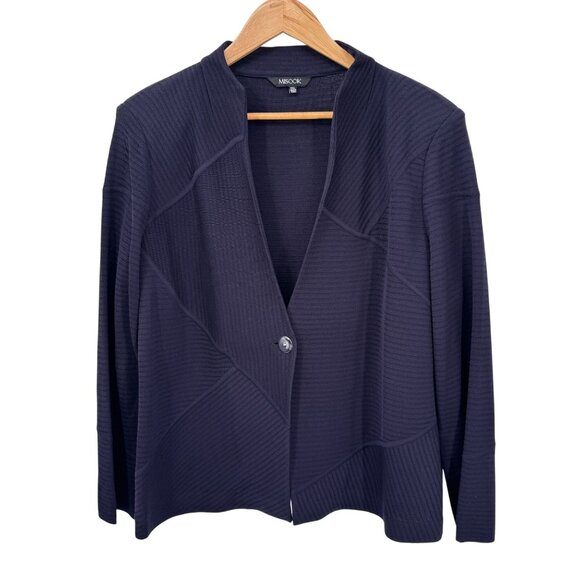 Misook‎ Cardigan Sweater Womens PXL Navy Blue Acrylic Knit Single Button Closure - Picture 1 of 11